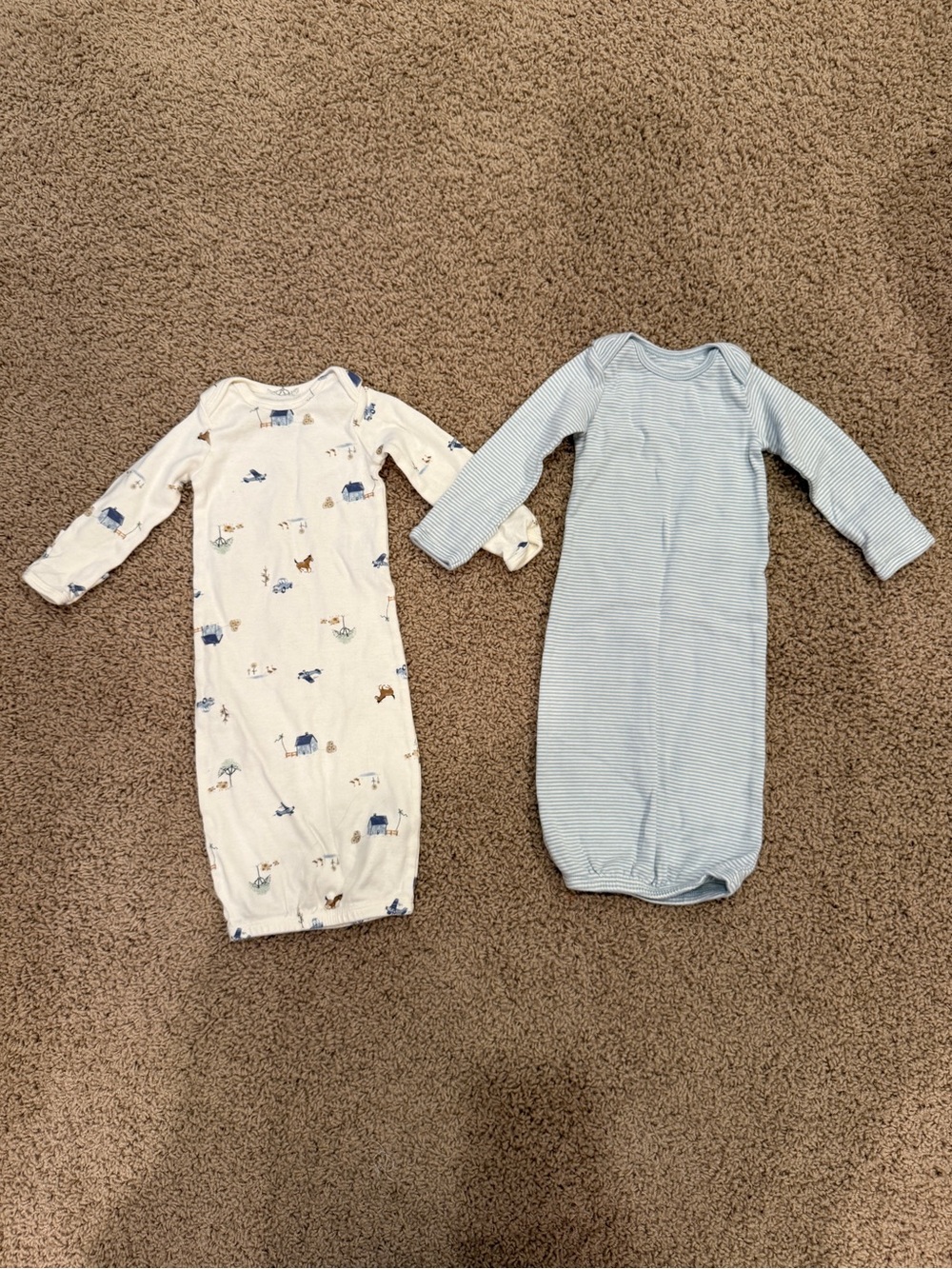 Carter’s Long Sleeve Sleep Gown Set in Blue Stripe & Rural Farm Print (Newborn)